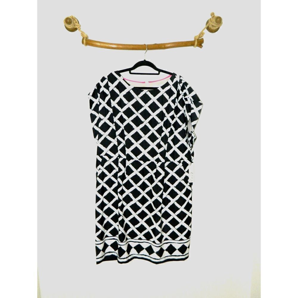 ELIZA J Dress Women's Size 18W‎ Black White Diamond Sheath Dress